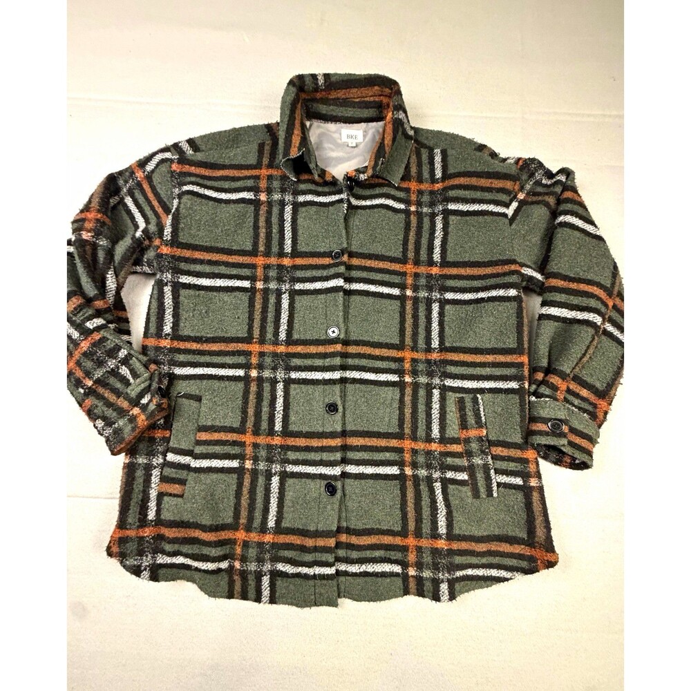 BKE Men's Plaid Shacket Jacket Green Lined Pockets Button Front Size M